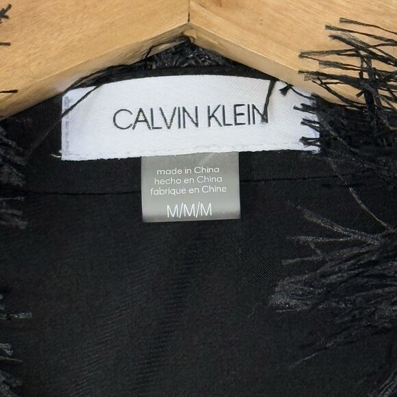 Calvin Klein Black Cropped Stretchy Slinky Fringe Cardigan Women's Medium NEW - Picture 7 of 7